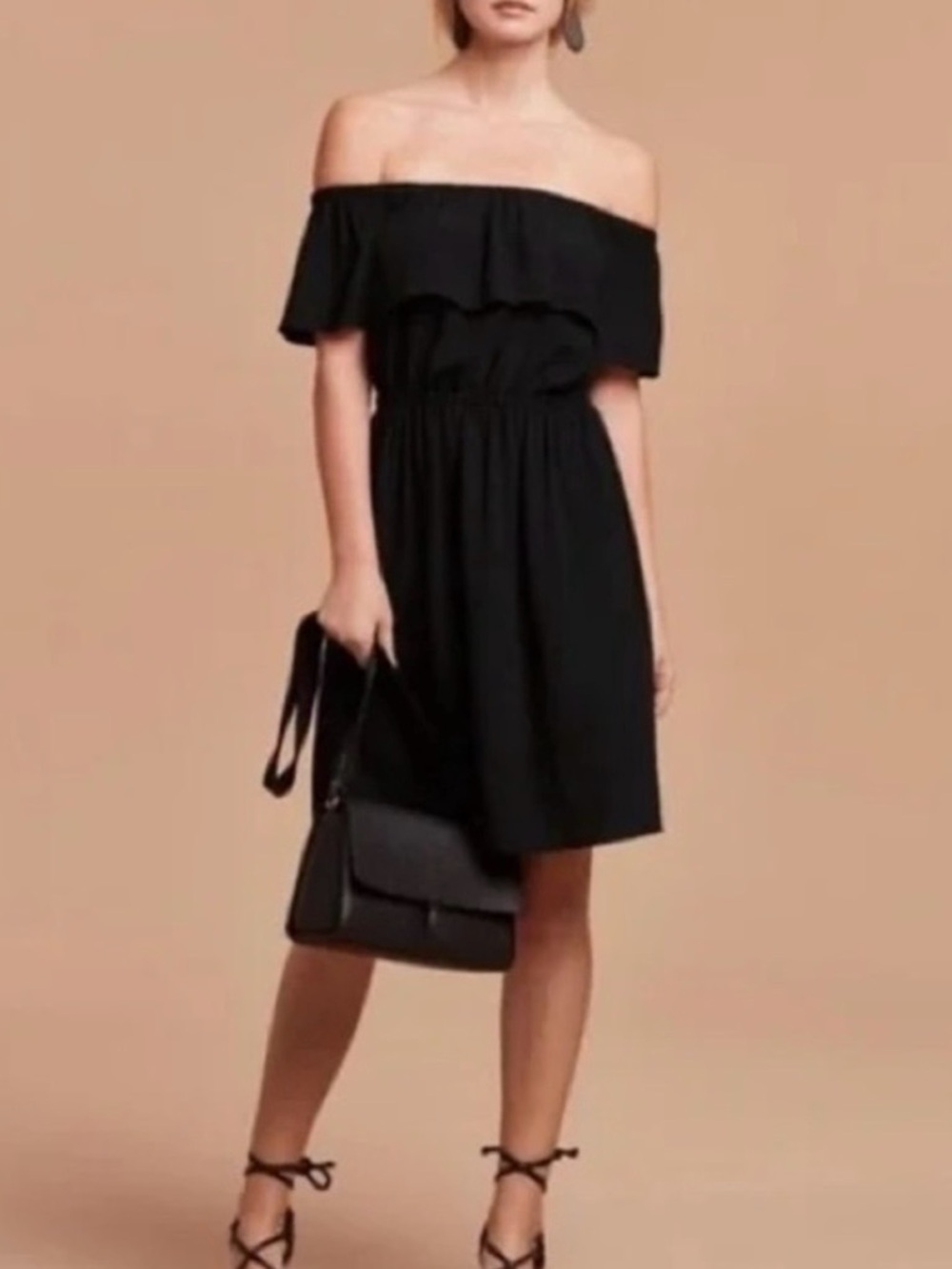 Aritzia Wilfred Hosta Black Off-Shoulder Mini Dress